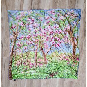 Vintage Silk Scarf Claude Monet Art Spring in Giverny Pink Green 33"
